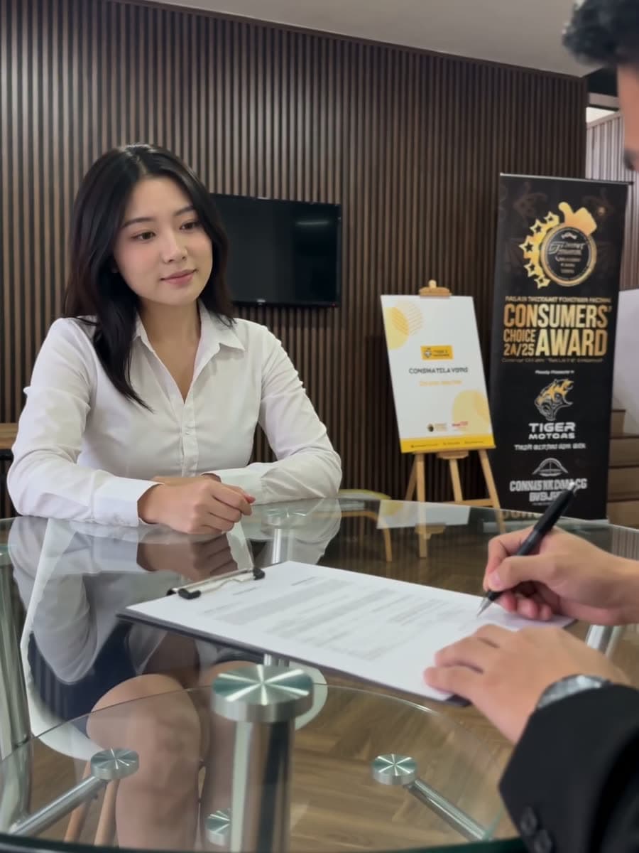 Penasihat Tiger Motors menerangkan pinjaman kereta kepada pelanggan