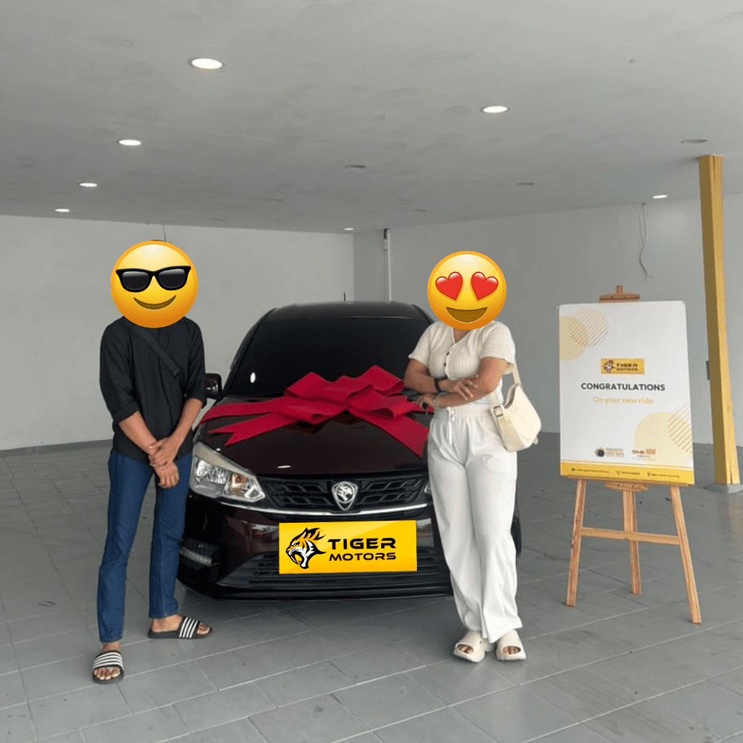 Customer collecting their 2019 Proton Saga from Tiger Motors in Kuching, Sarawak