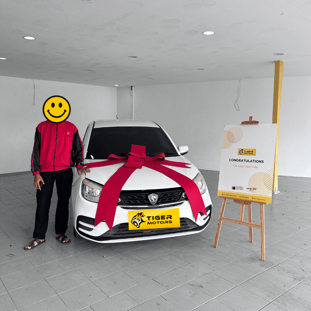 Customer collecting their 2019 Proton Saga from Tiger Motors in Kuching, Sarawak