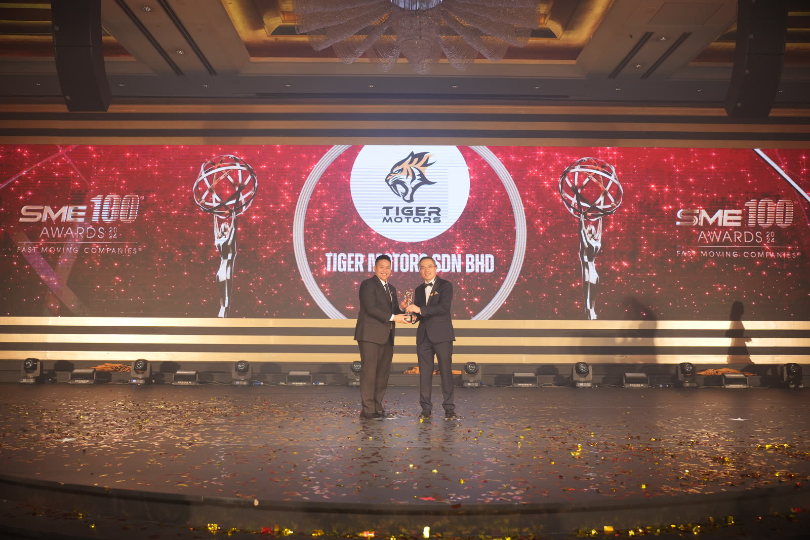 Tiger Motors Sdn Bhd on stage at the SME100 Awards 2024